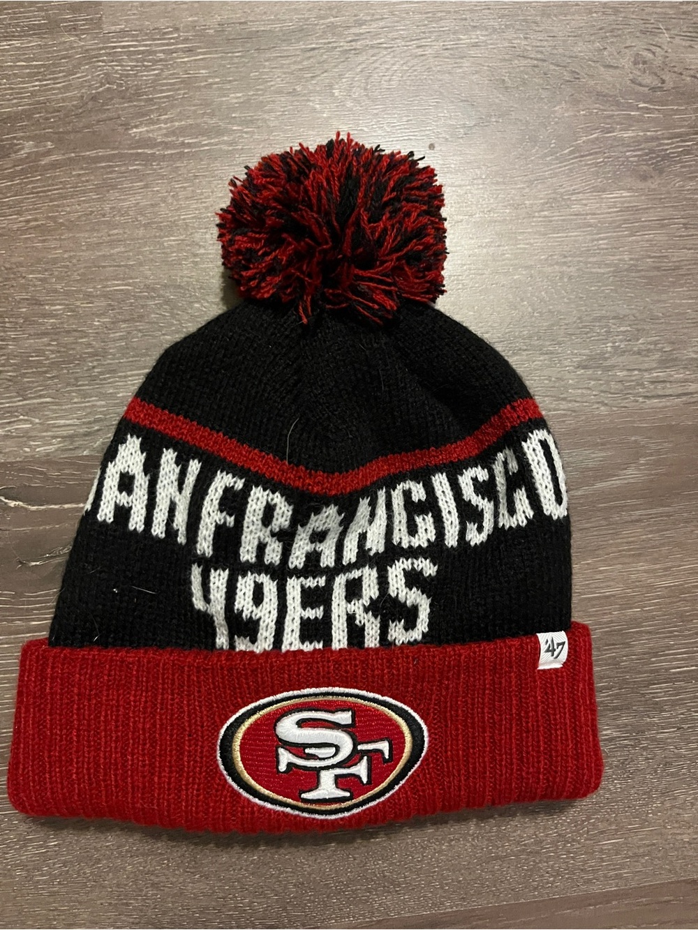 San Francisco 49ers Black & Red Pom Beanie